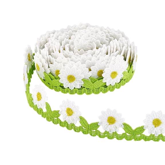 5 Yards Daisy Flower Ribbon 1-1/8 inch Embossing Border Embroidery Flower Lace Trim Ribbon