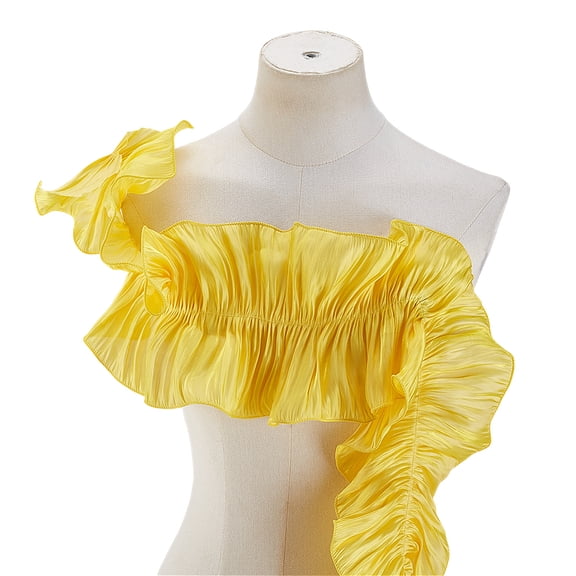5 Yards Double Ruffle Ribbon Trim Yellow Fabric Trim Pleated Chiffon Fabric Retro Tulle Trim Fringe Elastic Ruffle Trim 6-1/4 inch Wide