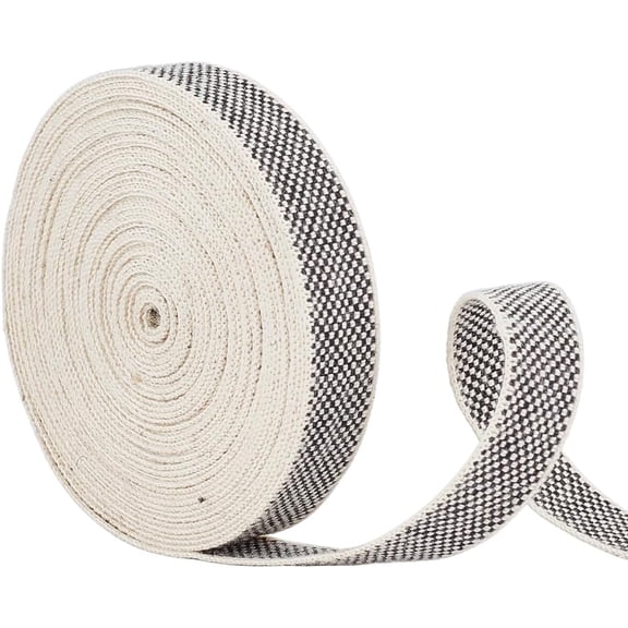 5 Yards Double Sided Cotton Tweed Blend Tape Ribbon 3/8Inch Wide Black White Tartan Grocery Style Webbing for Sewing Gift Wrapping DIY Craft Making