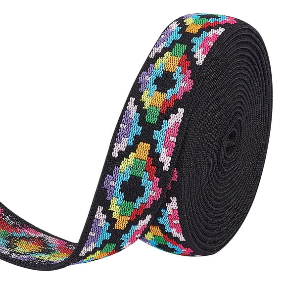5 Yards Embroidered Elastic Bands 1 Inch Wide Vintage Jacquard Elastic Stretch Ribbon Rhombic Pattern for Sewing Clothing Accessories