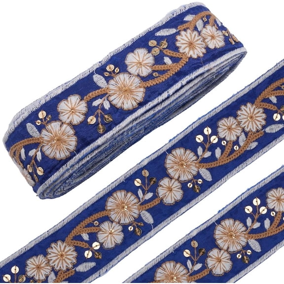 5 Yards Embroidery Polyester Ribbon for Clothes Accessories Dark Blue 1-3/4 inch(44mm) for DIY