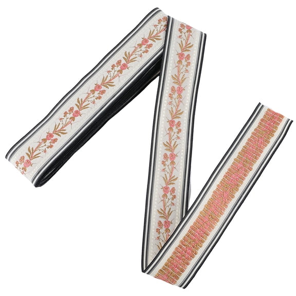 5 Yards Ethnic Floral Ribbon 1-3/4 inch Jacquard Ribbon Flower Embroidery Woven Trim Fringe Webbing Purse Strap Belt Flat Fabric DIY