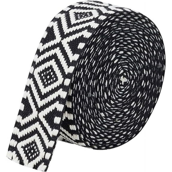 5 Yards Ethnic Polycotton Webbing 1-1/2 inch Wide Rhombus Jacquard Ribbon Vintage Craft Sewing Lace Trim for Clothing Bag Headbands Pillowcases Black