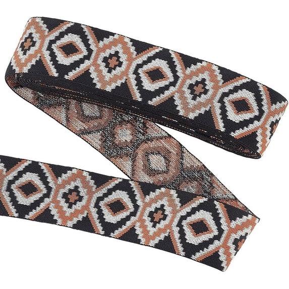 5Yards Ethnic Style Nylon Elastic Band 2inch Wide Sewing Elastic Bands Camel Color Flat with Horse Eye Pattern Rubber Cord Band