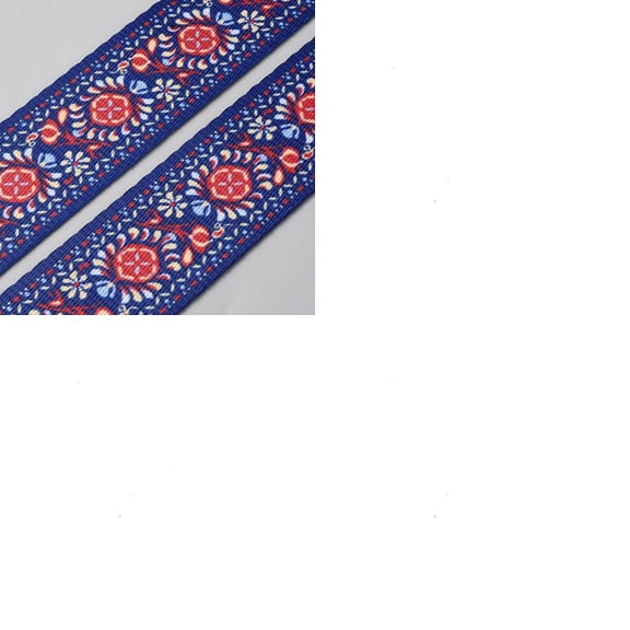 5 Yards Ethnic Style Polyester Flower Print Ribbons for Clothing Decoration Blue Red 1-1/2 inch(38mm)
