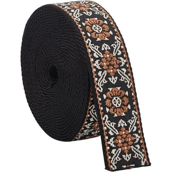 5 Yards Ethnic Style Polyester Jacquard Flower Ribbon for Garment Accessories Sienna 1-1/2 inch(38mm)