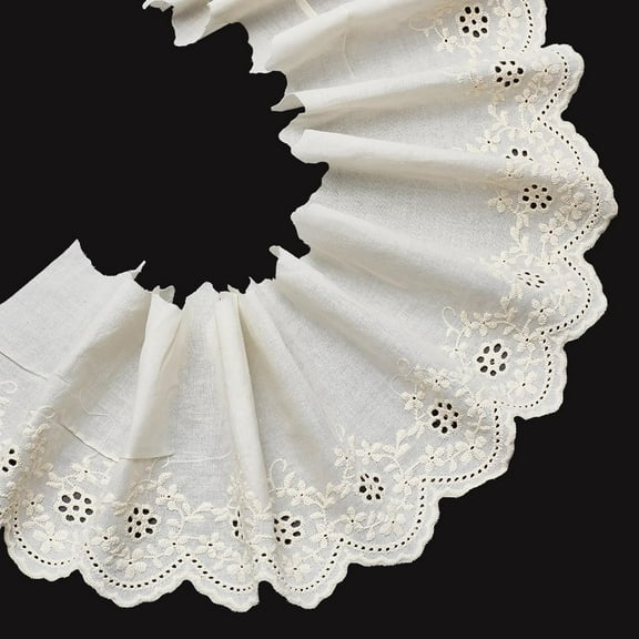 5 Yards Extra Wide Embroidered Lace 6inchs Wide Cotton Lace Sewing Trims Flower Eyelet Lace Ribbon Embroidery Ruffle Lace Trim for Dresses Clothes Bag Accessory Home DIY Decor for diy