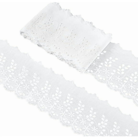 5 Yards Eyelet Lace Trim White Cotton Lace Ribbon 5.3Inch Wide Vintage Floral Embroidery Ruffle Lace Trim Wavy Edge Floral Cotton Lace Ribbon for Sewing Dresses Clothes Bag Crafts 1set