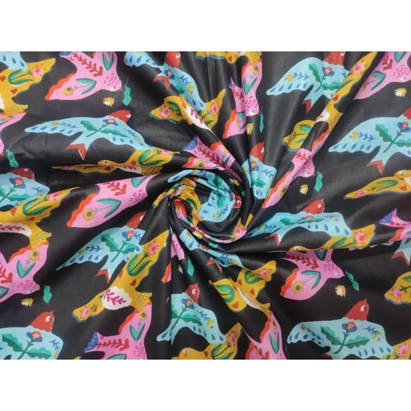 5 Yards Fabric Indian Black Hand Block Bird Print Cotton Fabric Sewing Fabrics