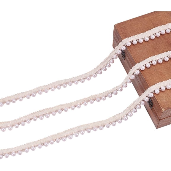5 Yards Faux Pearl Bead Lace Trim Pearl Fringe Beaded Lace Edge Ribbon DIY Craft Ribbon Pearl Lace Trim for Sewing Dress Bag Wedding Party Decoration Curtain Garment Accessories Pink
