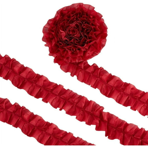 5 Yards FireBrick Pleated Wavy Ribbon 2 Inch Ruffle Satin Ribbon Edging Trimmings Fabric for DIY handcrafting