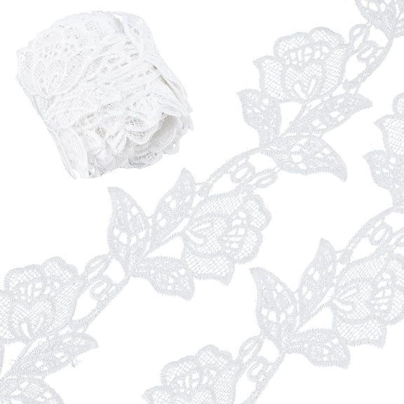 5 Yards Floral Boho Lace Applique Trim 3.2" Wide White Flower Embroidery Lace Edge Trimmings Embroidered Ribbon for DIY Sewing Crafts Wedding Bridal Dress Embellishment