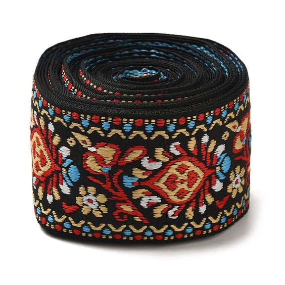 5 Yards Floral Embroidered Jacquard Ribbon Vintage Woven Trim 2 Inch Wide Boho Lace Fabric for Embellishment DIY Craft Sewing Handmade Bag
