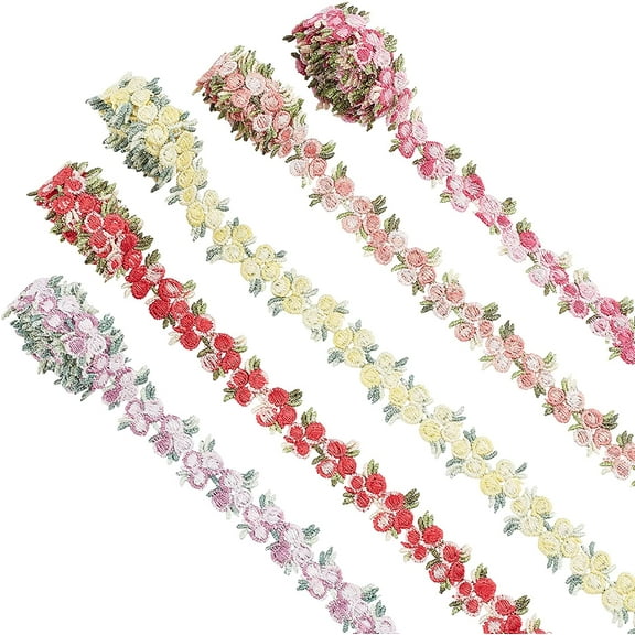 5 Yards Floral Lace Trim 20mm/0.78" Rose Flower Ribbon Decorating Embroidered Polyester for Wedding Appliques