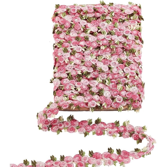 5 Yards Flower Lace Ribbon Hot Pink Floral Lace Trim 20mm Decorating Lace Flower Embroidered Trim Ribbons for DIY Wedding Appliques Sewing Craft Scrapbooking Upholstery Curtain Patchwork