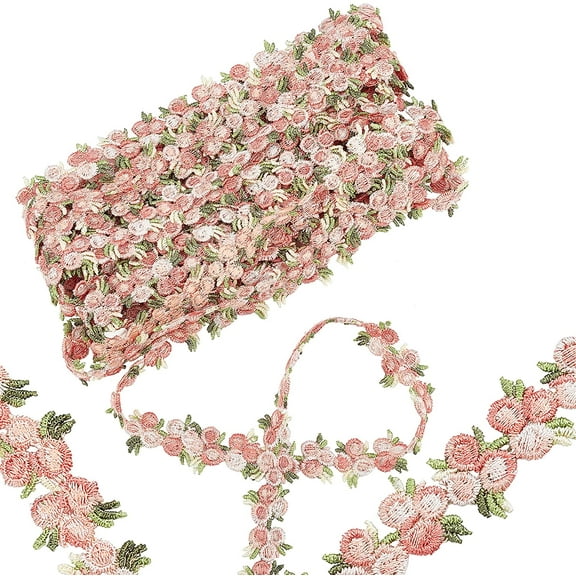 5 Yards Flower Trim Ribbon Cherry Color Flower DIY Lace Applique Sewing Craft 20mm Wide Lace Edge Trim for Wedding Dresses DIY Party Decor Clothes Curtain Lace Trimmings Light Coral