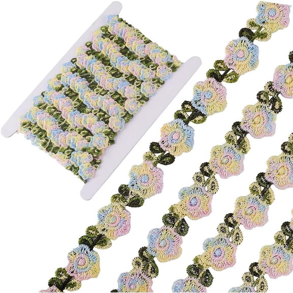 5 Yards Flower Trim Ribbon Floral DIY Lace Applique Sewing Craft 3/4 Inch Rose Lace Edge Trim Decorating Embroidered Polyester for Wedding Dresses Embellishment DIY Party Decor for diy making