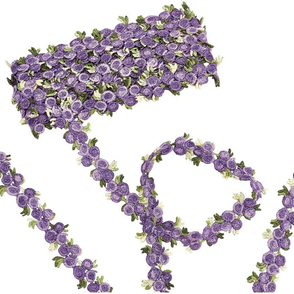 5 Yards Flower Trim Ribbon Floral DIY Lace Applique Sewing Craft Lace Edge Trim for Wedding Dresses Embellishment Purple