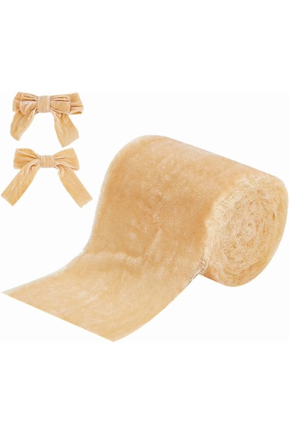 5 Yards Frayed Velvet Ribbon 3 Inch Light Khaki Velvet Ribbon Tirm Wire Edge Trim Handmade Fringe Fabric Ribbon for Gift Wrapping Christmas Indoor Outdoor Decor Wedding Party DIY