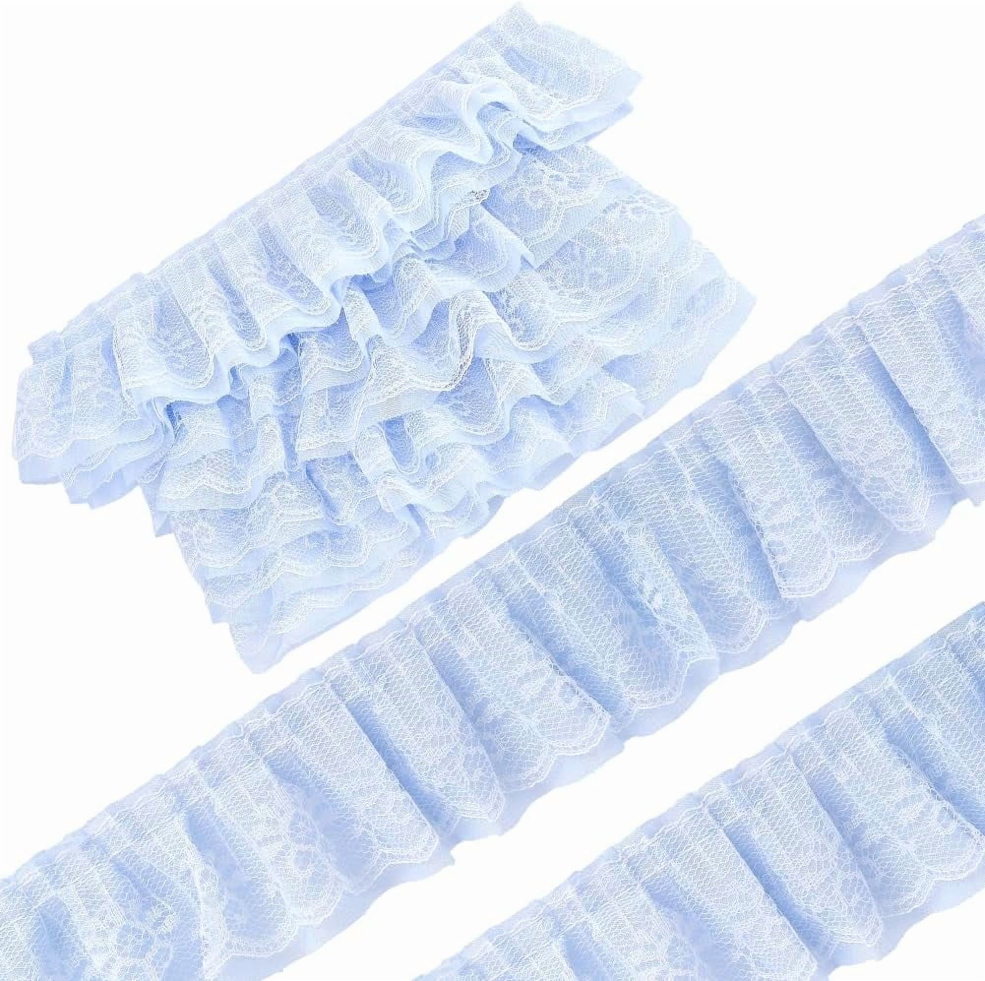 5 Yards Gathered Ruffle Blue Chiffon Trim 2.2 Inch Wide Double Layered ...