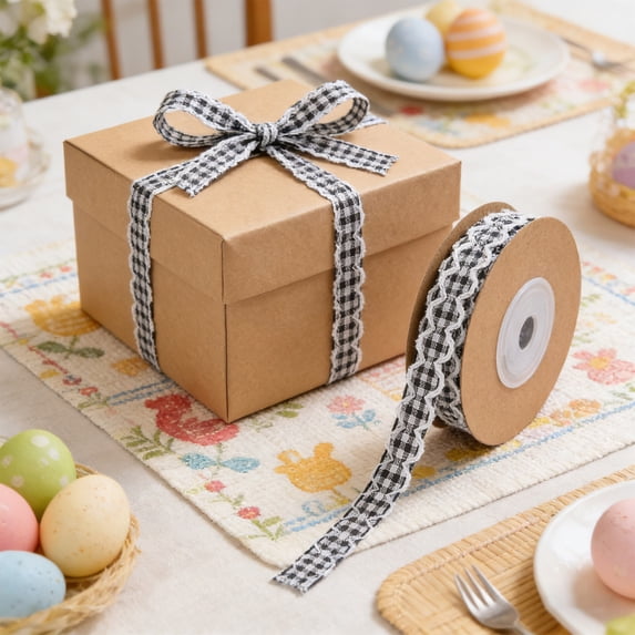 5 Yards Gingham Plaid Ribbon, 1.3m/4.27ft Checked Wavy Edge Ribbon Polyester Woven Plaid Edging for Hair Accessories Flower Gift Wrapping Bouquet Chothes Decoration