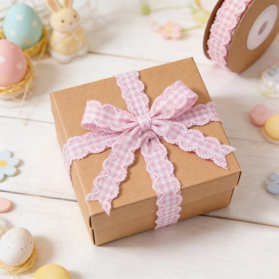 5 Yards Gingham Plaid Ribbon Checked Wavy Edge Ribbon Polyester Woven Plaid Edging for Hair Accessories Flower Gift Wrapping Bouquet Clothes Decoration