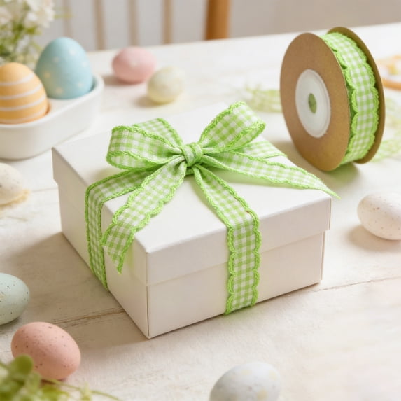 5 Yards Gingham Plaid Ribbon Checked Wavy Edge Ribbon Polyester Woven Plaid Edging for Hair Accessories Flower Gift Wrapping Bouquet Clothes Decoration