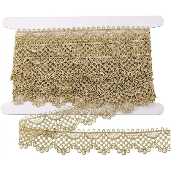 5 Yards Gold Venice Lace Trim 1.3 Inch Metallic Crafts Lace Trim Embroidery Laces Trims Decorative Ribbon Trims for Fringe Dress Curtain Home Decoration Garments Accessories Gold