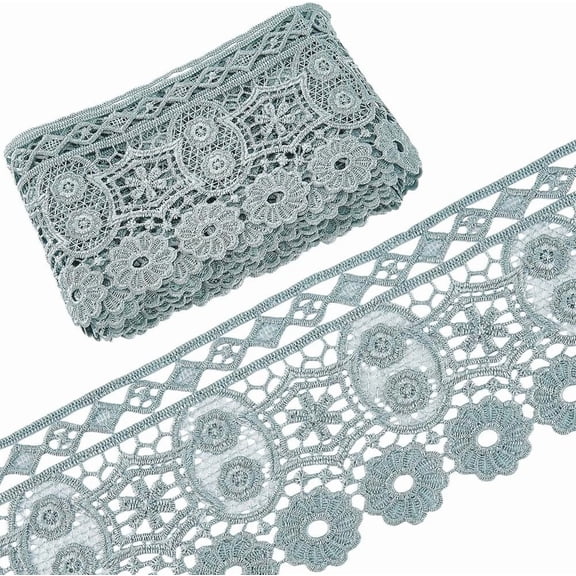 5 Yards Green Crochet Embroidery Lace Trim 4.5 Inch Wide French Vintage Flower Floral Rhombus Sewing Fabric Edging Trimming Ribbon for Wedding Clothing Dress DIY Crafts Accessories diy