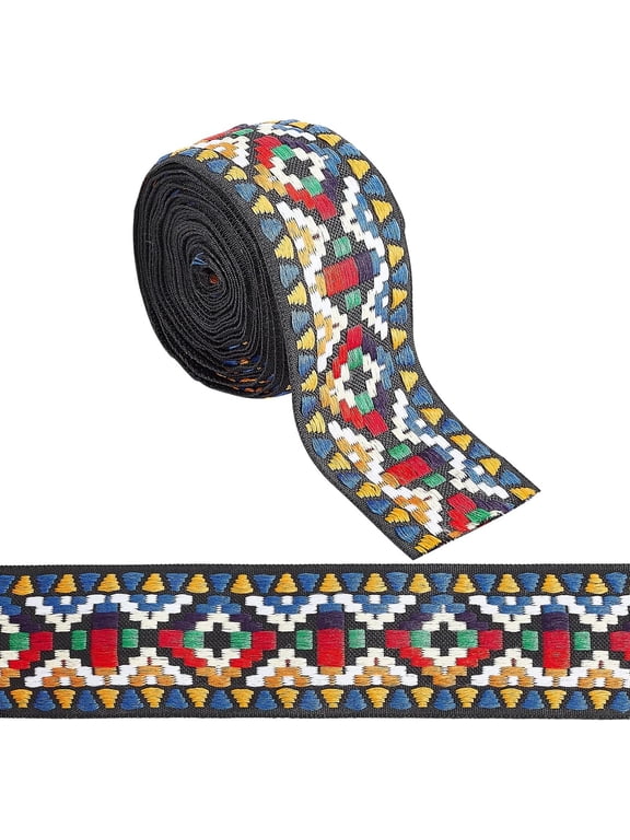 5 Yards Jacquard Ribbon Ethnic Style Embroidery Ribbons 2 inch Single Face Emobridered Woven Rhombus Pattern Ribbon Fabric Trim for DIY Sewing Crafting Home Tablecloth Decor Accessories