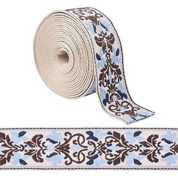 5 Yards Jacquard Woven Ribbon 5cm Floral Pattern Ethnic Vintage Embroidered Trim Fringe Jacquard Webbing Purse Strap Belt for Bag Clothing Curtain Sewing Crafts Gift Wrapping Home Decor
