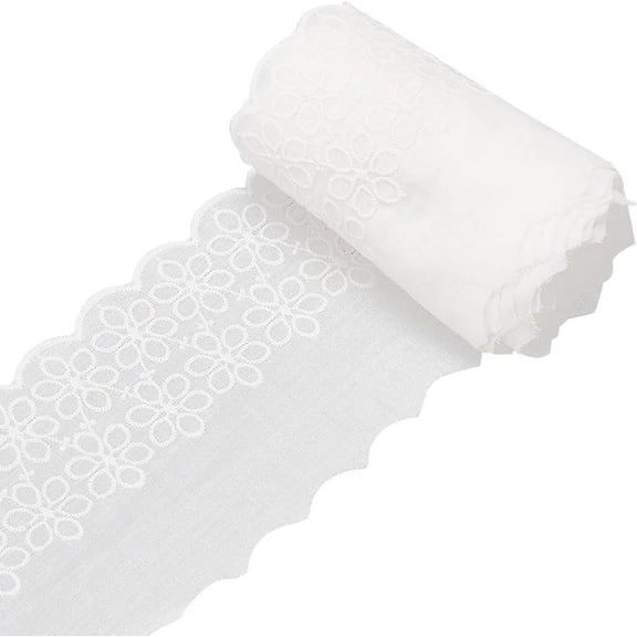 5 Yards Lace Ribbon Cotton White 4.33 Inch Wide Embroidery Fabric Trimmings Edge Roll for Curtain Wedding Home Decoration