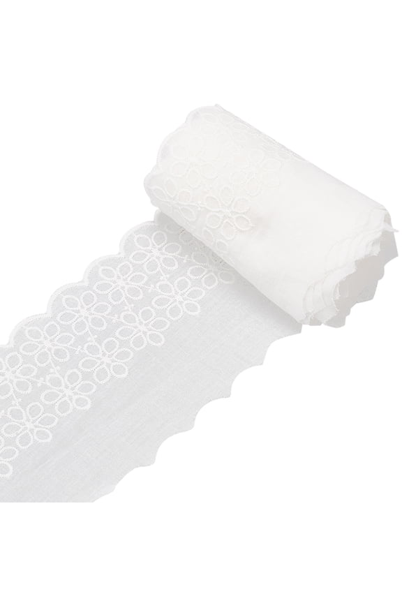 5 Yards Lace Ribbon Cotton White Lace Trim 4.33 Inch Wide Embroidery Fabric Trimmings Edge Roll for DIY Sewing Craft Curtain Hair Band Garment Skirt Extender Wedding Home Decoration