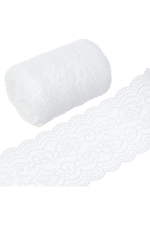 5 Yards Lace Roll White Cotton Lace Trim Fabric 4" Wide for DIY Dress Tablecloth Hair Band Wedding Festival Event Decorations