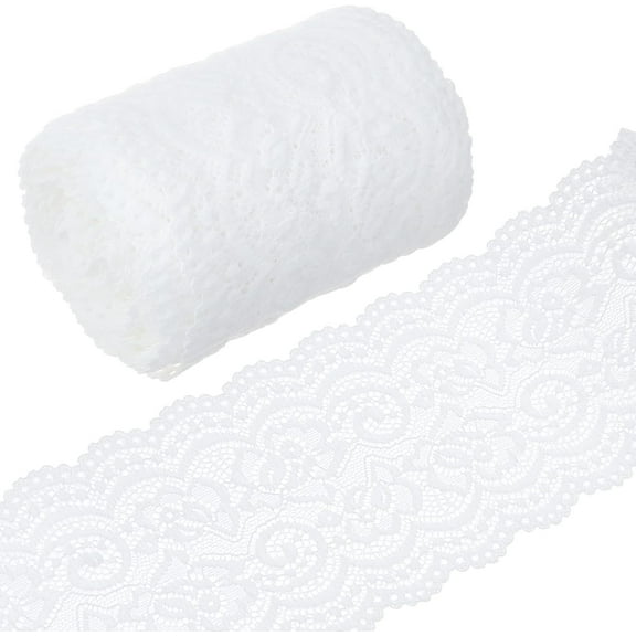 5 Yards Lace Roll White Cotton Lace Trim Fabric 4" Wide for Dress Tablecloth Hair Band Wedding Festival Event Decorations