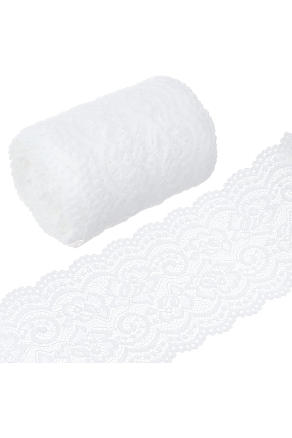 5 Yards Lace Roll White Cotton Lace Trim Fabric 4" Wide for Dress Tablecloth Hair Band Wedding Festival Event Decorations