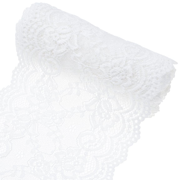 5 Yards Lace Roll White Cotton Lace Trim Fabric 6.9" Wide for Dress Tablecloth Hair Band Wedding Festival Event Decorations DIY
