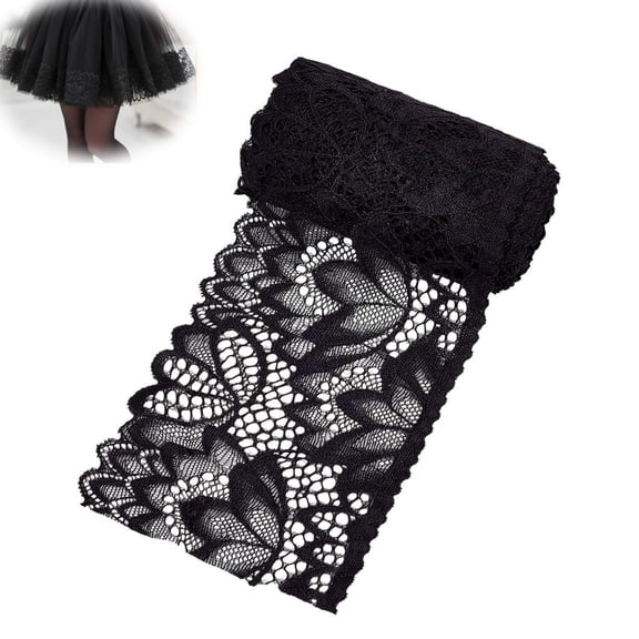 5 Yards Lace Trim Ribbon Tutuviw Delicate Black Floral Ribbon, 3.9" Wide Stretch Lace Trim Crafts Sewing Lace Fabric Tulle Trim for Wedding Bridal Home Decoration DIY Craft Sewing (Black)