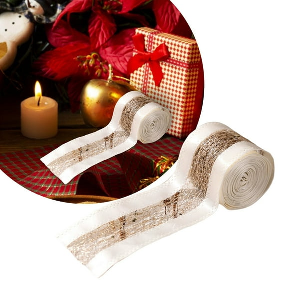 5 Yards Long Christmas Glitter Wired Ribbon, 2.5 Inch Wide Stripe Wired Edge Ribbon Holiday Fabric Ribbons, for Decor Gift Wrapping Bows Xmas Tree Wreath Garland DIY Crafts(Gold-A)