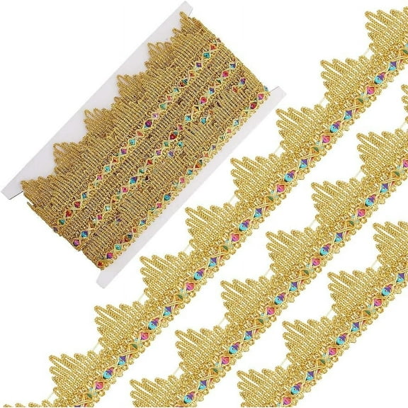 5 Yards Metallic Lace Trim 1.5 Inch Width Gimp Braid Fringe Gold Embroidery Venice Ribbon Edge with Sequins
