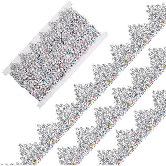 5 Yards Metallic Lace Trim 1.5 Inch Width Gimp Braid Fringe Silver Embroidery Venice Ribbon Edge with Sequins