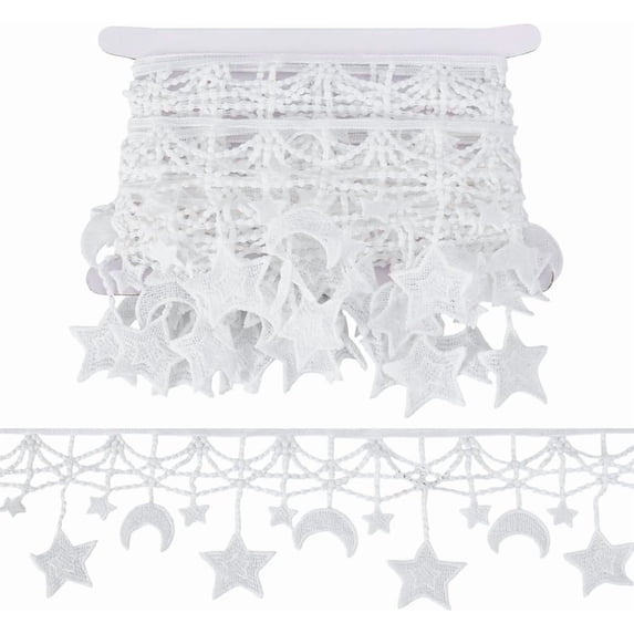 5 Yards Moon Star Venice Floral Lace 4 inch(100mm) Decorative MoonStar Lace Trim Sewing Embroidered Laces Trim Ribbon Soft Embroidered Edging for DIY Crafts Sewing Home Decoration