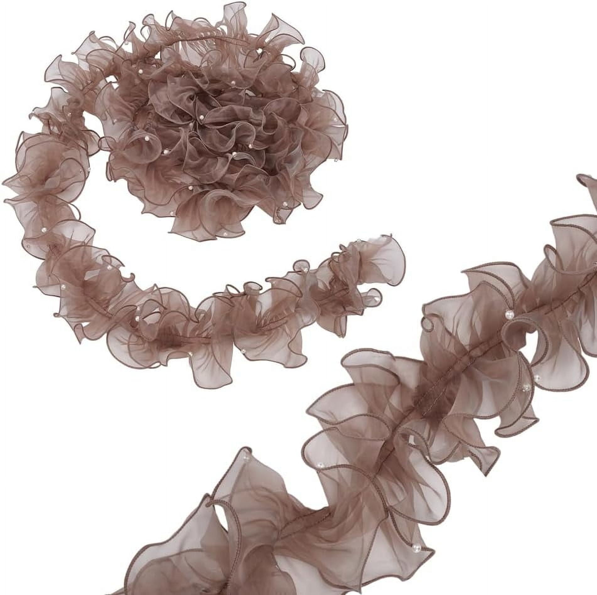 5 Yards Organza Lace Ribbon 4.9 inch Wide Pleated Edging Trim Ribbon Ruffled Lace Fabric Ruffled Ribbon with Beads for Sewing Craft Wedding Dress DIY Decor Christmas Tree Gray