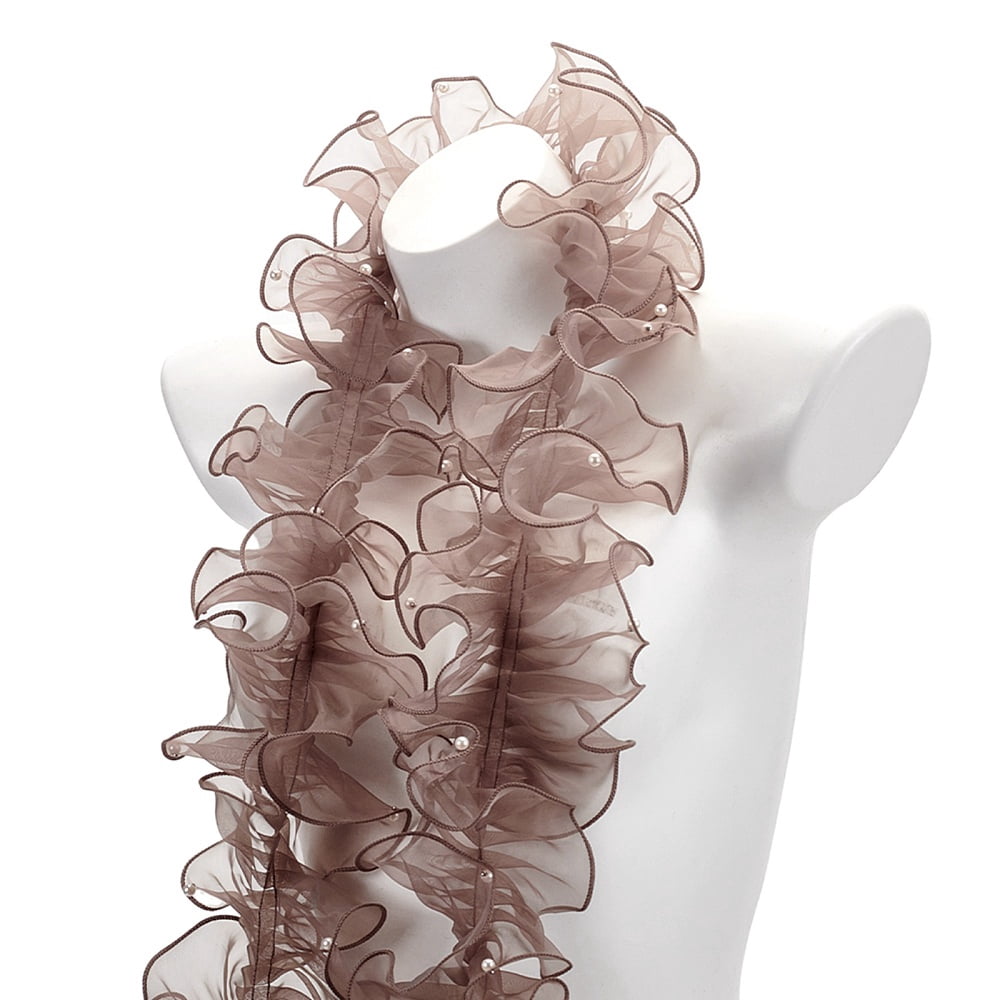 5 Yards Organza Lace Ribbon 4.9 inch Wide Pleated Edging Trim Ribbon Ruffled Lace Fabric Ruffled Ribbon with Beads