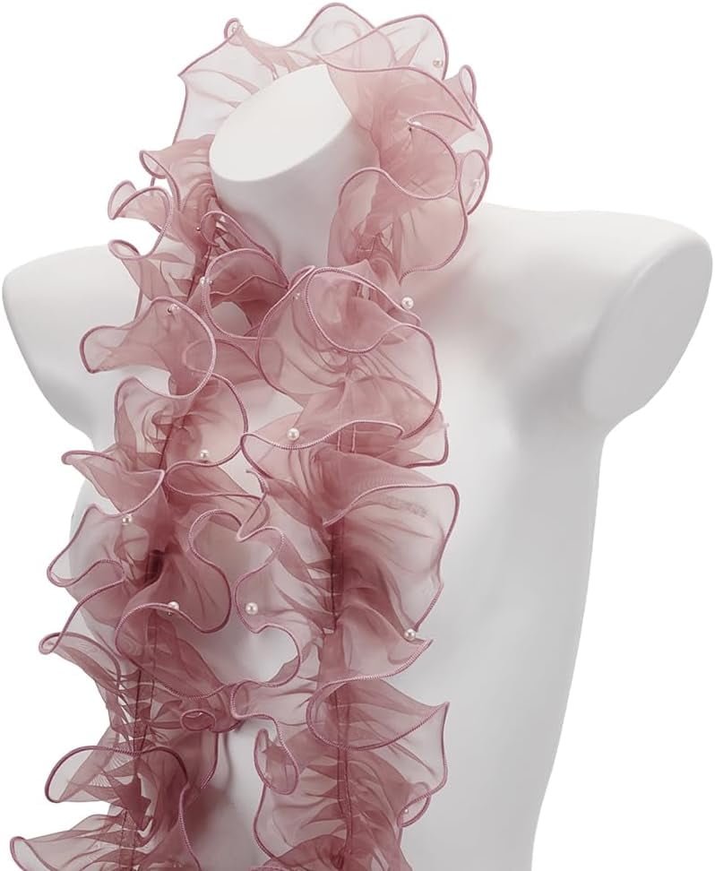 5 Yards Organza Lace Ruffled Fabric Trim with Beads for Applique Craft Wedding Dress Decor Pale Violet Red Color 4.9 in Wide Pale Violet Red
