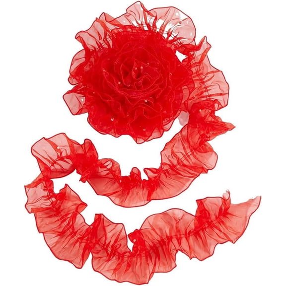 5 Yards Organza Pleated Lace Ribbon with Imitation Pearl Ruffled Ribbon for Bowknot Flower Gift Decoration Red 4-3/4 inch(120mm)