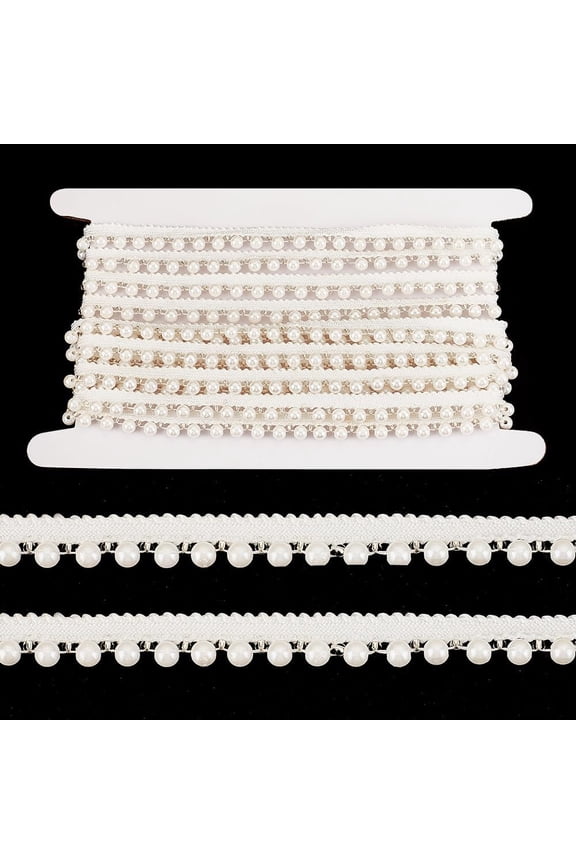 5 Yards Pearl Fringe Trim 0.45" Wide Pearl Bead Tassel Fringe Lace Edge Trim Ribbon for Sewing Craft Embroidery Fringe Beads Ribbon for Bridal Dress Wedding Party Decoration White