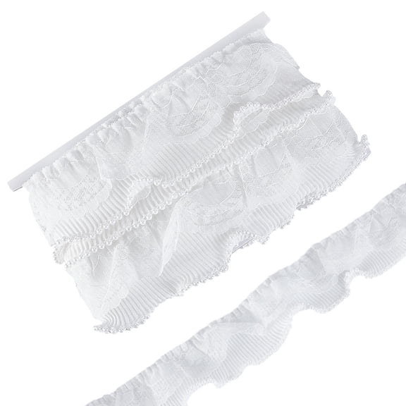 5 Yards Pearl Trim Lace Ribbon 2.09 Inch White Pleated Fabric Ribbon Wedding Dress Bridal Ribbon