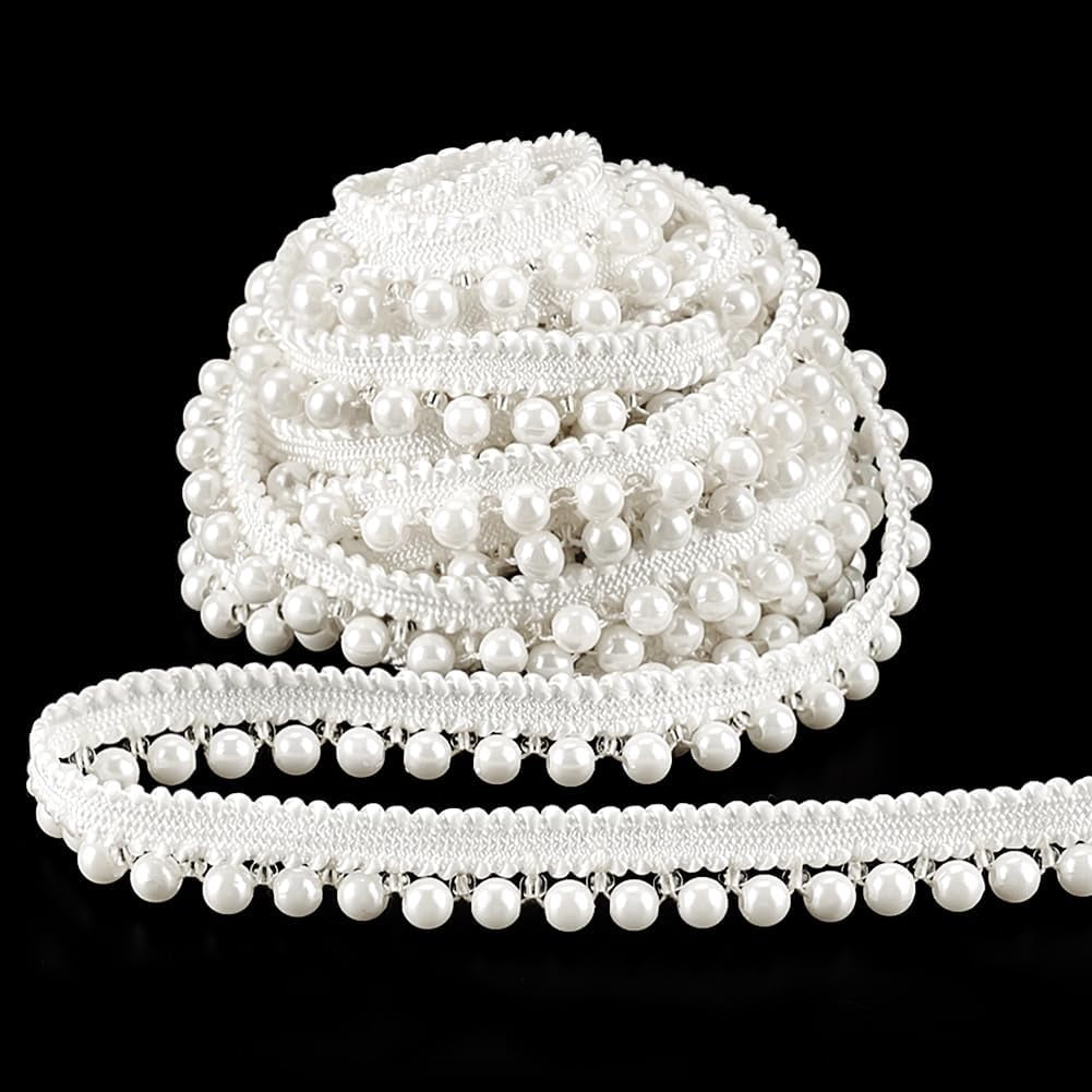 5 Yards Pearls Lace Ribbon 1/2 inch Applique Pearl Fringe Craft Ribbon ...