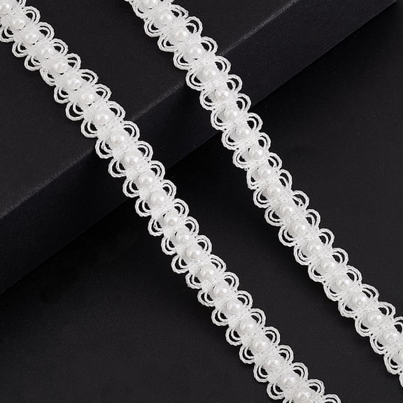 5 Yards Pearls Lace Ribbon for Wedding Pearls Lace Trim for DIY Crafts Jewelry Making Beaded Thred Ribbon with Satin Pearl Home Party Decorations 0.47 Inch/3 Wide White